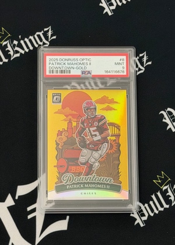 Patrick Mahomes 2025 Donruss Optic Downtown Gold PSA 9